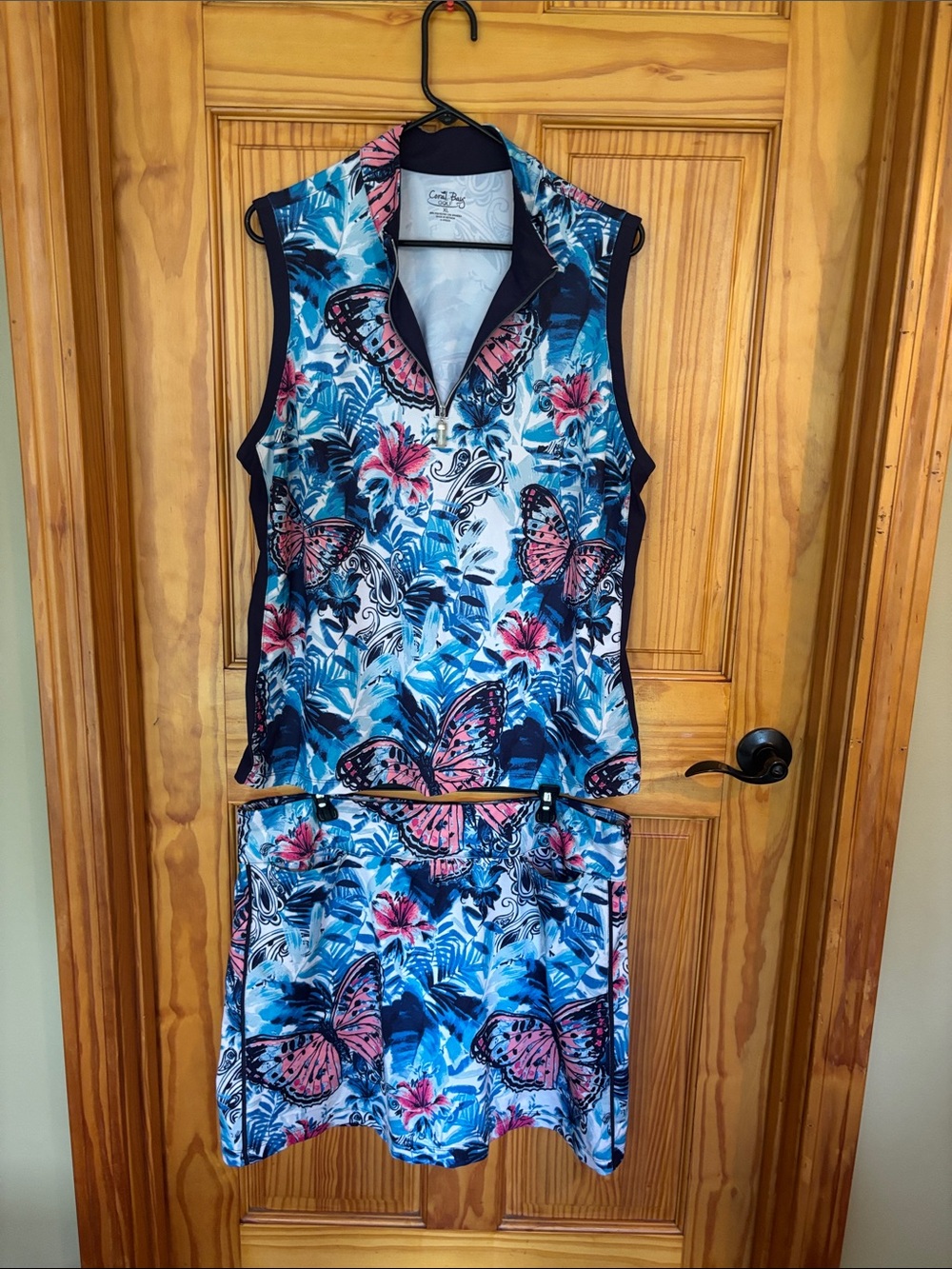 Coral Bay Blue & Pink Butterfly-Print Sleeveless Shirt and Matching Golf Skort